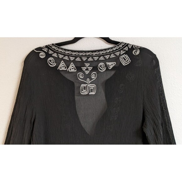 CHICO'S Women's Black Silk Embroidered Deep-V Cover-Up Beach Cruise 10/12 - Picture 8 of 11